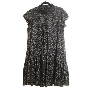 Melonie T Women’s 14 Chiffon Dress Black Floral Boho Tiered Mock Neck Whimsy